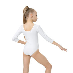 Купальник гимнастический Grace Dance, с рукавом 3/4, р. 28, цвет белый  фото 4