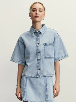 Джинсовая рубашка с коротким рукавом / Zarina фото 10