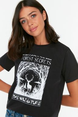 Siyah %100 Organik Pamuk Bask?l? Basic Orme T-Shirt - Trendyolmilla фото 2