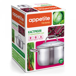 Кастрюля из нержавеющей стали Victoria 2,6л, д16,5см, h11см, s0,5мм, дно s3мм, стеклянная крышка, цветная коробка, Appetite (Китай) Подходит для всех видов плит, включая индукционную. - Домашняя мода фото 5