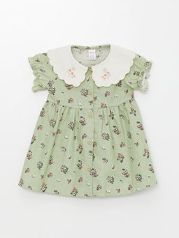 Bebe Yaka K?sa Kollu ?i?ekli K?z Bebek Elbise