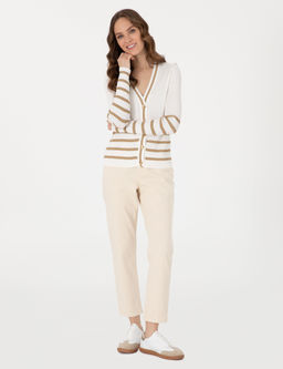 Ekru Slim Fit _izgili Triko H_rka