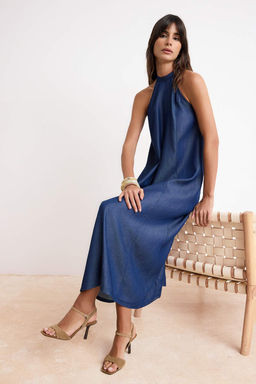 Koyu Mavi Maxi More Sustainable %100 Tencel Denim Elbise TWOSS26EL00355 - Trendyolmilla фото 3