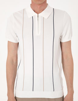 Ekru Slim Fit Polo Yaka Fermuarl_ Triko Ti__rt - Pierre cardin фото 6