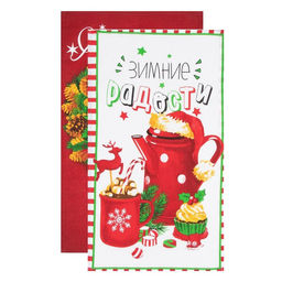 Набор кухонных полотенец Доляна Зимние радости 35х60см-2шт, 100% хлопок  фото 12