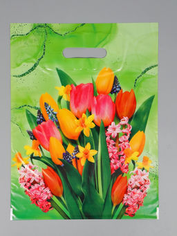 Цена за 50 шт. Пакет подарочный «Нежный букет» полиэтиленовый с вырубной ручкой, 30×40 см, 30 мкм