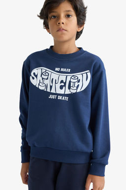 Bisiklet Yaka Bask_l_ Sweatshirt Erkek _ocuk