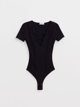 CONTE Боди в рубчик на шнуровке с декоративными швами LBD 2625 black - Conte elegant фото 6