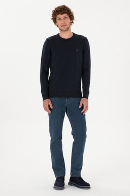 Erkek Slim Fit Bisiklet Yaka Lacivert Basic Kazak - U.s. polo assn фото 4
