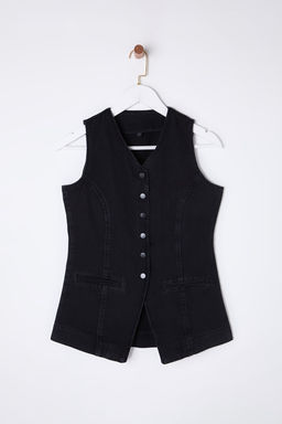 Trendyolmilla Siyah Dikis Detayl? Arkas? Kemer Tokal? Fitted/Vucuda Oturan Denim Yelek TWOSS25YE00022  фото 6