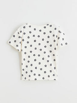 Bisiklet Yaka Bask?l? ve Desenli K?z ?ocuk Ti??rt