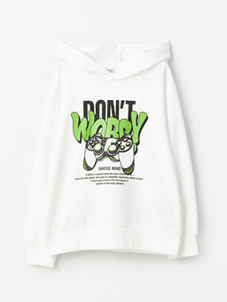 Bask?l? Uzun Kollu Erkek ?ocuk Hoodie