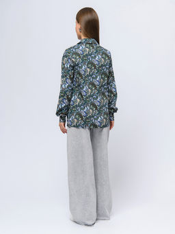 Рубашка синего цвета с принтом и длинными рукавами - 1001dress фото 3