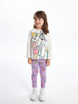 Bisiklet Yaka Lola Bunny Bask?l? Uzun Kollu K?z Bebek Sweatshirt ve E?ofman Alt? 2li Tak?m