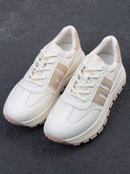 03-WG040-2M MILK/BEIGE Кроссовки демисезонные женские (натуральная кожа) - Фабричный китай фото 6