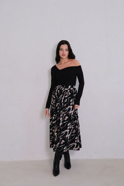 11374 Юбка А-силуэта чёрная с принтом - Martichelli фото 24