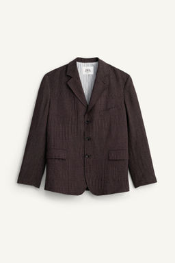 BLAZER TRAJE RAYAS VISCOSA - LINO / Marr?n oscuro - Zara фото 7
