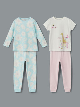 Bisiklet Yaka ?i?ekli K?z Bebek Pijama Tak?m 2li