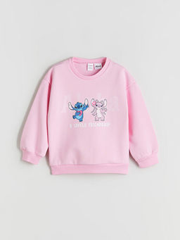 Bisiklet Yaka Stitch ve Angel Bask?l? K?z ?ocuk Sweatshirt