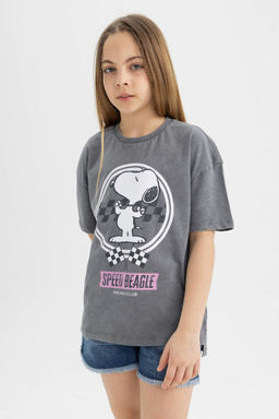 Футболка Oversize с короткими рукавами Snoopy для девочек - Defacto фото 3