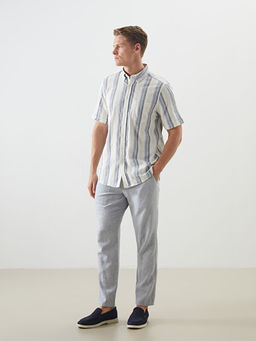 Regular Fit K?sa Kollu ?izgili Erkek G?mlek