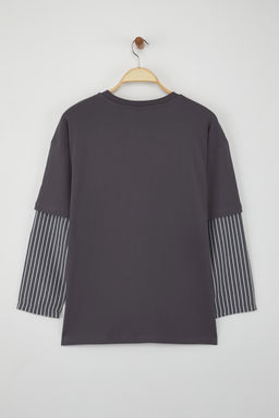 Teen Antrasit Dokuma Garni Detayl? Oversize/Genis Kal?p Uzun Kollu Orme T-Shirt TWOAW26TS00003