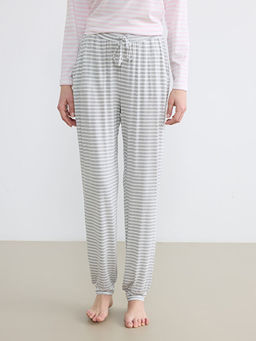 Beli Lastikli ?izgili Kad?n Jogger Pijama Alt?