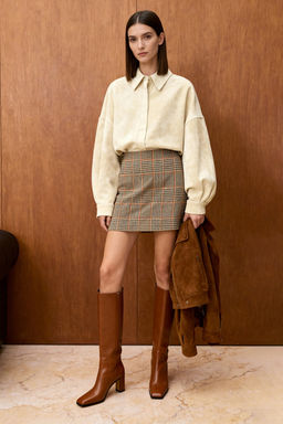 Ozel Koleksiyon Kahverengi Ekoseli Dokuma Mini Etek TWOAW26ET00057 - Trendyolmilla фото 7