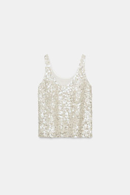 TOP TIRANTES LENTEJUELAS / Beige claro - Zara фото 6