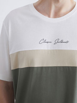 Bisiklet Yaka Renk Bloklu Penye Erkek Ti??rt