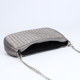 Сумка-багет на молнии, длинный ремень, цвет серебристый - Simaland фото 8