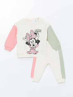 Bisiklet Yaka Minnie Mouse Bask?l? K?z Bebek Sweatshirt ve Tayt 2li Tak?m