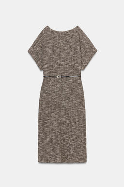VESTIDO MIDI TEXTURA CINTUR?N / Marr?n / Crudo - Zara фото 7