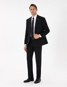 Siyah Slim Fit Ekose Y_nl_ Tak_m Elbise