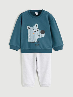 Uzun Kollu Bask?l? Erkek Bebek Sweatshirt ve Pantolon Tak?m 2li