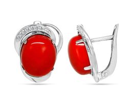 Серьги из серебра коралл, СПН4010