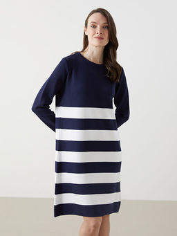 Bisiklet Yaka Renk Bloklu Kad?n Triko Elbise