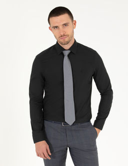 Siyah Slim Fit Uzun Kollu Klasik G_mlek