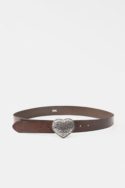 LEATHER COWBOY BELT WITH HEART BUCKLE - Zara фото 2