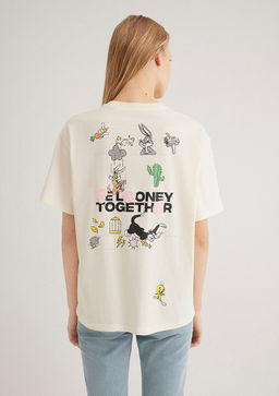 Looney Tunes Bask?l? Ekru Tisort - Mavi фото 5