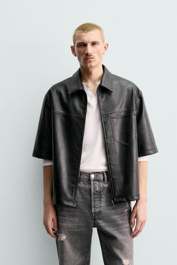 SOBRECAMISA RELAXED FIT EFECTO PIEL / Negro - Zara фото 2
