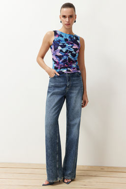 Siyah Soyut Desenli Buzgu/Drape Detayl? Regular/Normal Kal?p Kay?k Yaka Bluz TWOSS24BZ00544 - Trendyolmilla фото 11