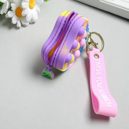 Брелок кошелёк с карабином силикон "Пузырьки антистресс" сердечко МИКС 7,3х3х6,5 см