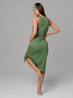 Трикотажная удлиненная туника с разрезами хаки КТ-18 (125)