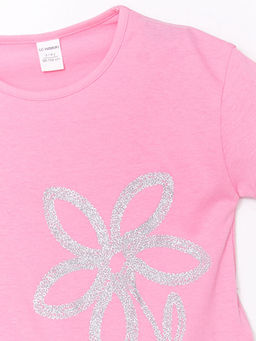 Bisiklet Yaka ?i?ekli Penye K?z ?ocuk Ti??rt