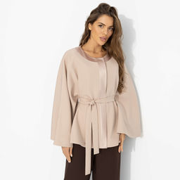 Жакет‑кейп на подкладе, Яркий эффект (пудра, с поясом)