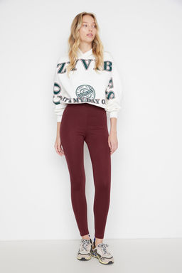 Bordo Toparlay?c? Beli Lastikli Yuksek Bel Esnek Orme Tayt TWOAW20TA0087
