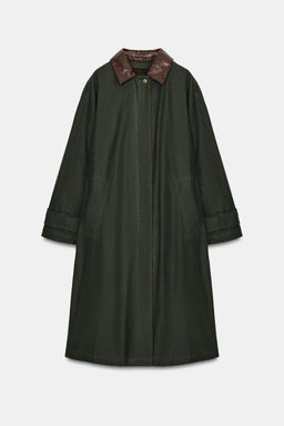 TRENCH CUELLO PIEL CONTRASTE ZW COLLECTION / Verde gris - Zara фото 6