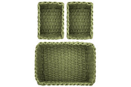 Набор 3 плетеных корзин 1 корзинка 28*22*14 см, 2 корзинки 18*14*11 см, зеленый - Elan gallery фото 6