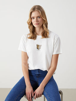 Bisiklet Yaka Leopar Bask?l? Kad?n Ti??rt